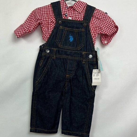 US Polo Association Denim overalls 2 piece set Brand New - Picture 1 of 16